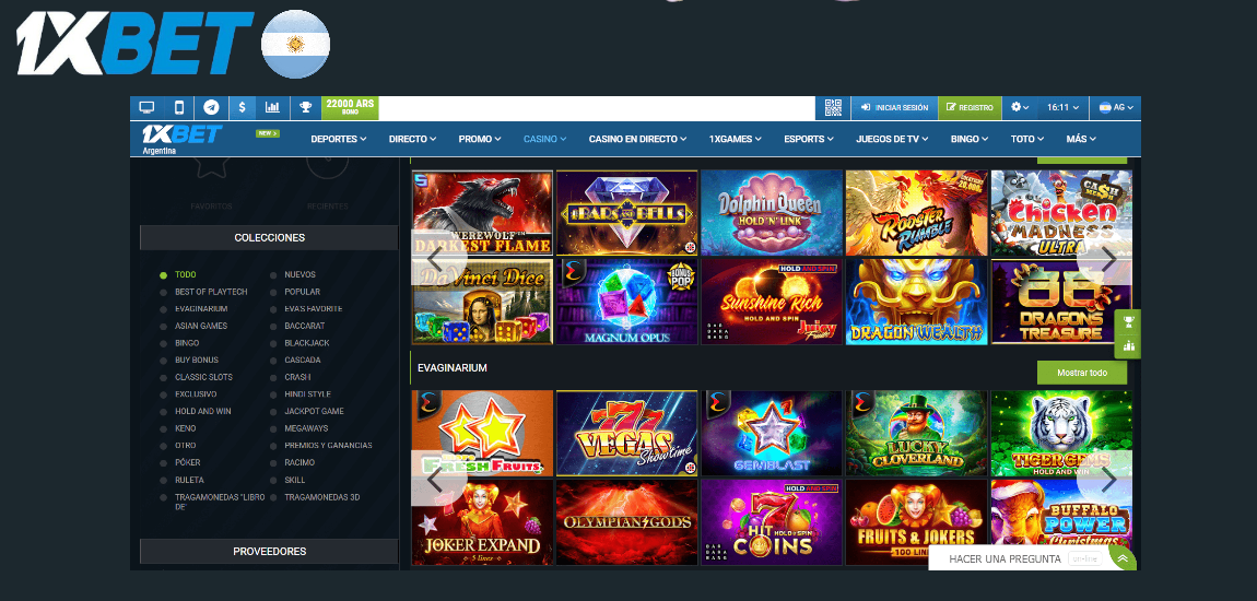 Variedad de Juegos de Casino en 1XBET